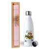Easter Set, metallic stainless steel water bottle (750ml) & scented flat Easter candle (30cm) (PINK)