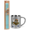 Easter Set, metallic thermal cup (300ml) & aromatic flat Easter candle (30cm) (TURQUOISE)