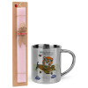 Easter Set, metallic thermal cup (300ml) & aromatic flat Easter candle (30cm) (PINK)