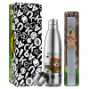 Easter Set, metallic stainless thermos flask (500ml) & scented flat Easter candle (30cm) (GRAY)