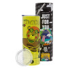 Neon Yellow Travel Tumbler, with metal straw (Stainless steel 304 Food grade, BPA free, 600ml)