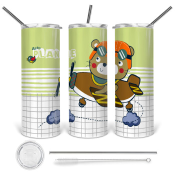 Kids Plane, 360 Eco friendly stainless steel tumbler 600ml, with metal straw & cleaning brush