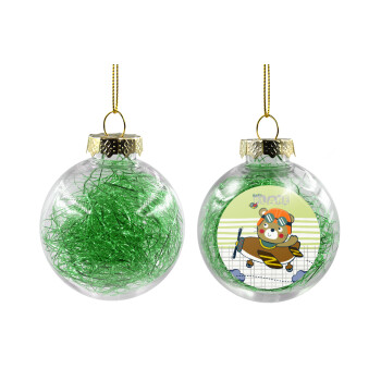 Kids Plane, Χριστουγεννιάτικη μπάλα δένδρου διάφανη με πράσινο γέμισμα 8cm