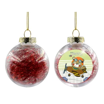 Kids Plane, Transparent Christmas tree ball ornament with red filling 8cm