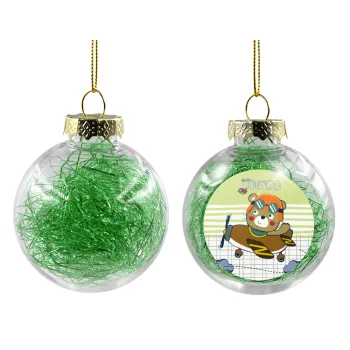 Kids Plane, Transparent Christmas tree ball ornament with green filling 8cm