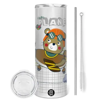 Kids Plane, Tumbler stainless steel 600ml, with metal straw & cleaning brush