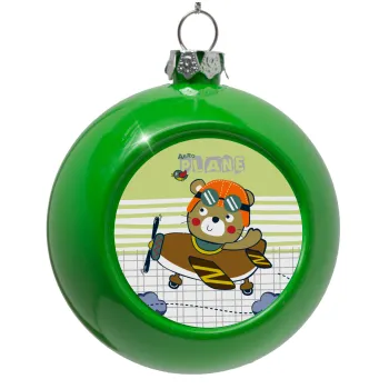 Kids Plane, Green Christmas tree ornament bauble 8cm