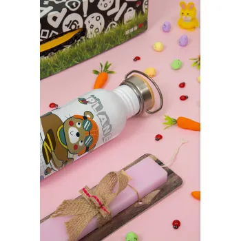 Ο μικρός αεροπόρος, Πασχαλινή Λαμπάδα με παγούρι μεταλλικό (620ml, stainless steel) & κερί αρωματικό πλακέ (30cm) (ΡΟΖ)