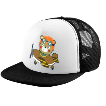Kids Plane, Child's Soft Trucker Hat with BLACK/WHITE Mesh (POLYESTER, CHILD, ONE SIZE)