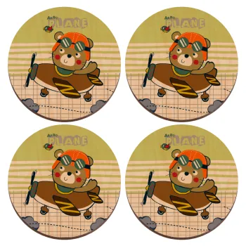 Kids Plane, ΣΕΤ x4 Σουβέρ ξύλινα στρογγυλά plywood (9cm)