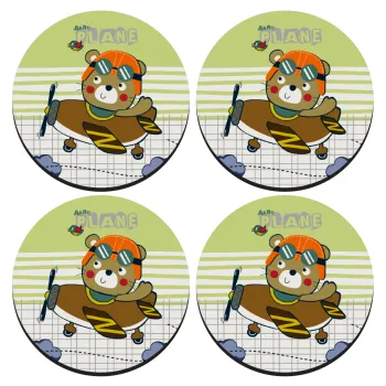 Kids Plane, SET of 4 round wooden coasters (9cm)