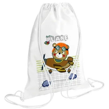 Kids Plane, Backpack pouch GYMBAG white (28x40cm)