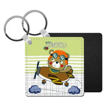 Kids Plane, Μπρελόκ Δερματίνη, τετράγωνο ΜΑΥΡΟ (5x5cm)