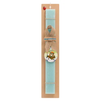Kids Plane, Easter Set, wooden keychain & aromatic flat Easter candle (30cm) (TURQUOISE)