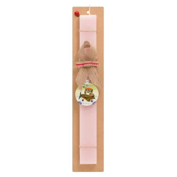 Kids Plane, Easter Set, wooden keychain & scented flat Easter candle (30cm) (PINK)