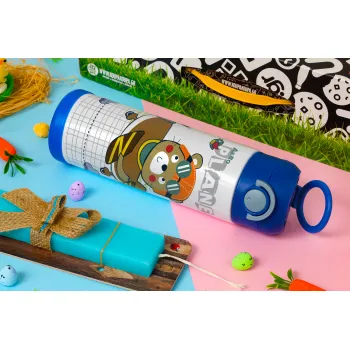 Ο μικρός αεροπόρος, Πασχαλινή Λαμπάδα με Παιδικό παγούρι θερμό, ανοξείδωτο, με καλαμάκι ασφαλείας, ΜΠΛΕ (500ml)