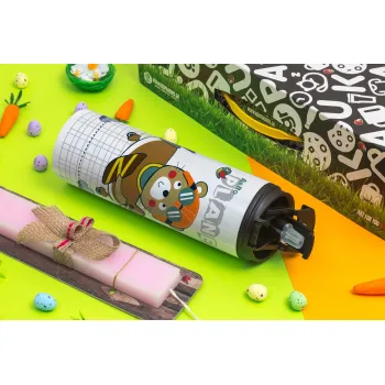 Ο μικρός αεροπόρος, Πασχαλινή Λαμπάδα με Travel Tumbler θερμό με διπλό καπάκι (600ml, BPA free) & κερί αρωματικό πλακέ (30cm) (ΡΟΖ)