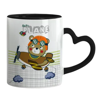 Kids Plane, Mug heart black handle, ceramic, 330ml