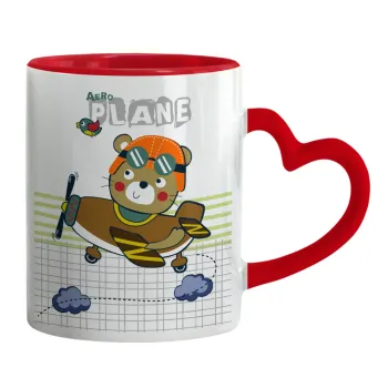 Kids Plane, Mug heart red handle, ceramic, 330ml