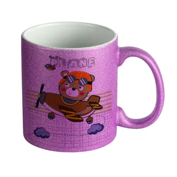 Kids Plane, Κούπα Μωβ Glitter που γυαλίζει, κεραμική, 330ml
