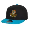 Child's Flat Snapback Hat, Black/Blue (100% COTTON, CHILD, UNISEX, ONE SIZE)