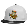 Child's Flat Snapback Hat, White (100% COTTON, CHILDREN'S, UNISEX, ONE SIZE)