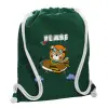 Backpack pouch GYMBAG BOTTLE GREEN, with pocket (40x48cm) & thick white cords