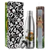 Easter Set, metallic stainless thermos flask (500ml) & scented flat Easter candle (30cm) (GRAY)