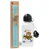 Easter Set, metallic aluminum water bottle (500ml) & scented flat candle (30cm) (TURQUOISE)