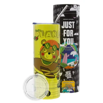 Ο μικρός αεροπόρος, Neon Yellow Travel Tumbler θερμό, μεταλλικό καλαμάκι(Ανωξείδωτο 304 Food grade, BPA free, 600ml)