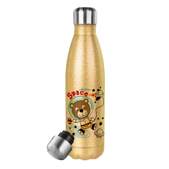 Kids Space, Glitter gold stainless steel thermos bottle, double-walled, 500ml