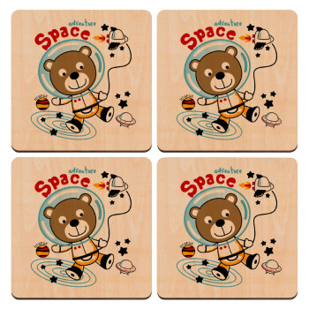 Ο μικρός αστροναύτης, ΣΕΤ x4 Σουβέρ ξύλινα τετράγωνα plywood (9cm)