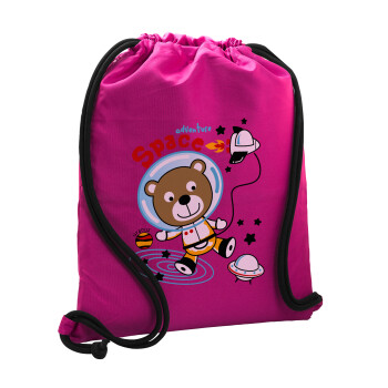 Kids Space, Backpack pouch GYMBAG Fuchsia, with pocket (40x48cm) & thick cords