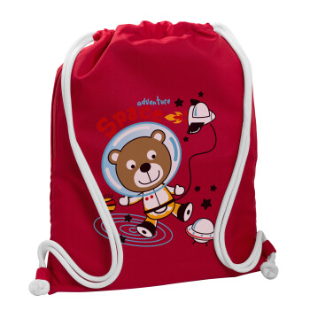 Ο μικρός αστροναύτης, Τσάντα πλάτης πουγκί GYMBAG Κόκκινη, με τσέπη (40x48cm) & χονδρά κορδόνια