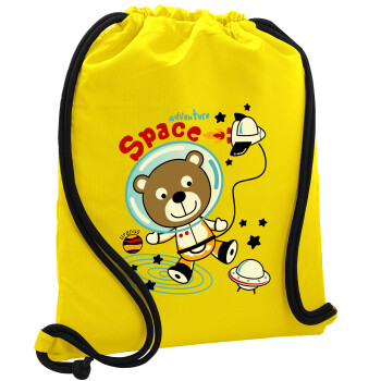 Kids Space, Τσάντα πλάτης πουγκί GYMBAG Κίτρινη, με τσέπη (40x48cm) & χονδρά κορδόνια