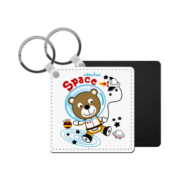 Ο μικρός αστροναύτης, Μπρελόκ Δερματίνη, τετράγωνο ΜΑΥΡΟ (5x5cm)