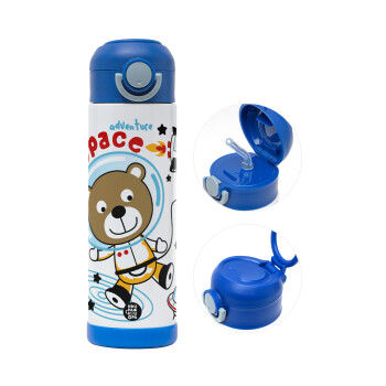 Ο μικρός αστροναύτης, Παιδικό παγούρι θερμό, ανοξείδωτο, με καλαμάκι ασφαλείας, ΜΠΛΕ (500ml)