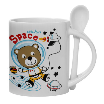 Kids Space, Ceramic coffee mug with Spoon, 330ml (1pcs)