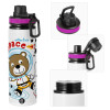 Metallic water bottle with safety lid, 850ml aluminum
