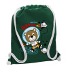 Backpack pouch GYMBAG BOTTLE GREEN, with pocket (40x48cm) & thick white cords