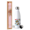 Easter Set, metallic stainless steel water bottle (750ml) & scented flat Easter candle (30cm) (PINK)