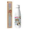 Easter Set, metallic stainless thermos bottle (500ml) & scented flat Easter candle (30cm) (GRAY)