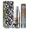 Easter Set, metallic stainless thermos flask (500ml) & scented flat Easter candle (30cm) (GRAY)