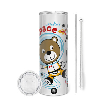 Kids Space, Eco friendly stainless steel tumbler 600ml, with metal straw & cleaning brush