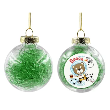 Kids Space, Transparent Christmas tree ball ornament with green filling 8cm