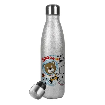 Kids Space, Metallic Glitter Silver Thermos Flask (Stainless steel), double-walled, 500ml