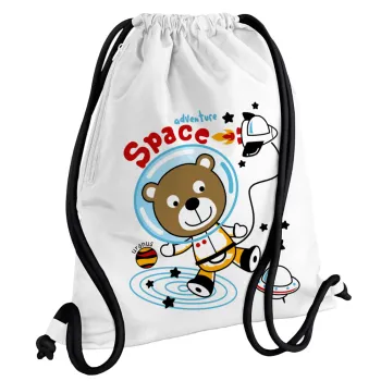 Kids Space, Backpack pouch GYMBAG white, with pocket (40x48cm) & thick cords