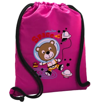 Kids Space, Backpack pouch GYMBAG Fuchsia, with pocket (40x48cm) & thick cords