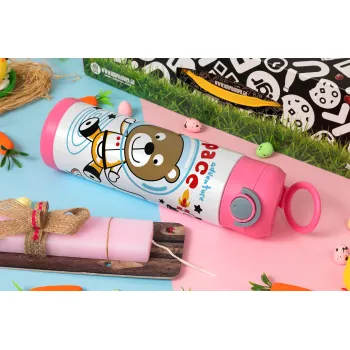 Kids Space, Easter candle, Childrens hot water bottle, stainless steel, with safety straw, PINK (500ml)