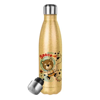 Kids Space, Glitter gold stainless steel thermos bottle, double-walled, 500ml
